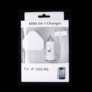 UK Wall Home + Car Charger +USB Cable for iPhone 4S 4 4G 3GS 3G